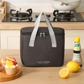 Bolsa térmica gris oscuro para almuerzo con texto y asas de transporte grises - Negro