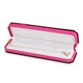 Pink fabric jewelry gift box with a gold heart pearl necklace and white inner padding - Necklace Box / Rose With White Interior