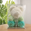Gradient green and white rose bear in transparent gift box with a crown and ribbon decoration - Wedding Bear+40CM Box+Light / Blue Gradient