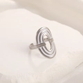 Minimalist silver pentagram ring with white enamel detail on white stone texture - Adjustable Open / Steel Color Oval White