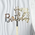 Golden mirror acrylic Happy Birthday cake topper with star accent and long insertion stem - Gold Star