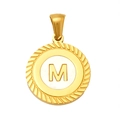 Golden stainless steel round M letter pendant with white inlay and rope texture - Letter M (S-P005-M)