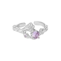 Irregular S925 silver ring with a lavender zircon stone and textured molten finish - Size 14 / Adjustable Opening / Silver
