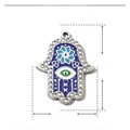 Technical drawing of a Hamsa hand pendant showing 26mm by 20mm dimensions and materials - YE729-1-Silver Blue Green Hamsa