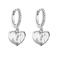 Detailed close-up of heart-shaped silver earrings with sparkling cubic zirconia pavé - Silver Clear Zircon Hollow Heart 1 Pair