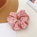 Floral scrunchie in pink fabric with red rose pattern for high ponytail hairstyles - Small Floral Pink