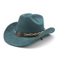 Classic blue faux suede cowboy hat featuring a vintage bull head buckle and woven band - M (56-59cm) / Peacock Green Suede
