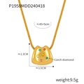 Gold snake chain necklace with cat shaped pendant featuring colorful Czech diamonds - Gold Color Colorful Rhinestone (P1958)