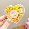 Kids elastic hair bands in yellow and beige colors inside a heart-shaped box - Yellow (50Pcs Boxed)