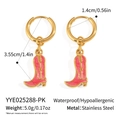 Detailed view of pink enamel cowboy boot earrings in 18K gold plated stainless steel - Pink Boot Style (YYE025288-PK)