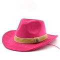 Retro fuchsia suede cowboy hat with wide brim and decorative metal H buckle detail - M(56-58cm) / Rose Red