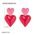 Boucles d'oreilles double cœur rose et rouge avec bord doré, 3,22cm x 2,03cm - Rose et Rouge