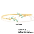 Golden willow leaf open bangle with translucent agate stones and zircon accents - 16K Gold Lake Blue Zirconia