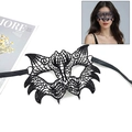 Elegant black lace masquerade mask with intricate cutout patterns and ribbon ties - 030 Owl