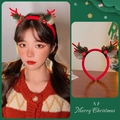 Close-up of festive Christmas headband with red antlers, pinecones and berries for women - 34# Mulberry Mushroom Red