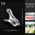 Set of 20 stainless steel clothes pegs, 55mm long with 30mm wide opening for drying - Windproof Sock Clips - 20 Pack