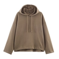 Close-up of brown hoodie drawstring hood and shoulder details on white background - S / Taupe Top