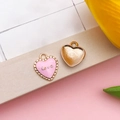 Pink enamel heart charms with gold love engraving and textured metal backing - 13x15mm-0.6g / Pink Enamel Heart Love