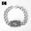 Detail van zilveren Cubaanse schakelarmband met een retro metalen plaat met sterpatroon - Stijl C - Rechthoekige Ster (18cm)