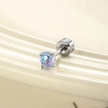 Clou d'oreille en argent avec zircon rond dégradé 4mm et fermoir plat de sécurité - Zircon 4mm/Fermoir Disque Plat / Rose & Bleu (Pièce Unique)