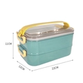 Double-layer mint green 304 stainless steel lunch box with yellow handle and clear lid - 1.6L Double Layer / Vanilla Green