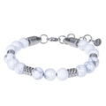 Men's 8mm white map stone beaded bracelet with stainless steel lobster clasp and tag - White Howlite