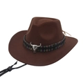 Cappello da cowboy marrone scuro con fascia etnica intrecciata e teschio di toro argento - Taglia unica / Caffè (Toro Etnico)
