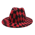 Cappello fedora classico a scacchi rossi e neri in caldo feltro di lana per l'autunno-inverno - M (56-58cm) / Quadri Neri e Rossi