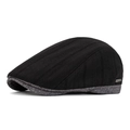 Men's newsboy cap in dark grey and black striped texture with side metal logo - Black