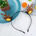 Brown plush reindeer antler headband with yellow inner ear detail for Christmas - Style 36 Plush Brown Antlers