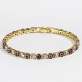 Detailansicht Goldarmband mit 4mm Zirkonia und Evil Eye Perlen für Damen - Lila Gold