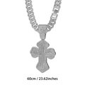 Silver iced out Cuban link necklace with cross pendant, length 60cm or 23.62 inches - With 60cm Cuban Chain / Silver