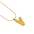 Textured gold snake chain necklace featuring a molten-style letter V pendant for women - Letter V