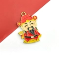 DIY Chinese New Year alloy charm featuring a cartoon God of Wealth with red enamel finish - God of Wealth