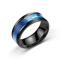 Men's black titanium steel ring featuring an inlaid blue shell pattern on a metal band - US 6 / Blue Shell