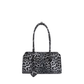 Silver and black leopard print handbag with heart charm and metallic finish details - Black Leopard