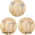 Bow tassel earrings featuring crystal studs and long chains in silver, rose gold, and gold - Bowknot Snowflake Style (I KE88055-KFC)
