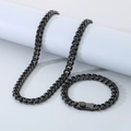 Minimalist 10mm Miami Cuban link jewelry set in black stainless steel finish - Width 13mm, Necklace 50cm / Style B Black