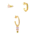 18K gold ear jewelry set featuring colorful gemstones and pave cubic zirconia studs - #12 Colorful Stones