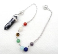 Sneeuwvlok obsidiaan pendel met zeven chakra kralen en zilveren metalen ketting - B13-Sneeuwvlok Obsidiaan