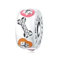 Sterling silver family forever charm with pink enamel paw prints and zirconia bone - Enamel Paw and Bone Stopper 0297