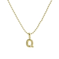 Golden 18k brass bubble necklace with letter Q pendant and a single small white pearl - Letter Q