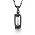 Collana con ciondolo a clessidra vintage in acciaio inox con sabbia blu accesa - Ciondolo a Clessidra (KP53289-BD)