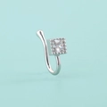 Silver non-piercing nose clip featuring a sparkling square-cut clear gemstone - Square Gem (SE1697)