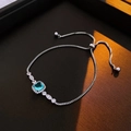 Silver-plated bracelet with square blue gemstone and adjustable slider chain for women - 47# Bracelet - Silver - Square