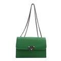Green PU leather square crossbody bag with metal chain strap and designer style lock - Green