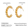 Detailed technical specifications for 18K gold plated stainless steel C-shaped earrings - Golden Twisted Spiral Style (YYE023316)