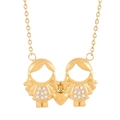 Gold girl-shaped pendant necklace with white crystals and central heart design - Gold Double Girl Heart Style (KN236257-Z)