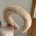 Plush faux fur headband in light coffee gradient color for winter warm styling - Wide Headband / Beige Coffee