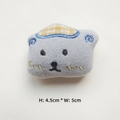 Detail of grey bear plush patch with embroidery showing size 4.5cm by 5cm for DIY - Gray Bear with Plaid Hat